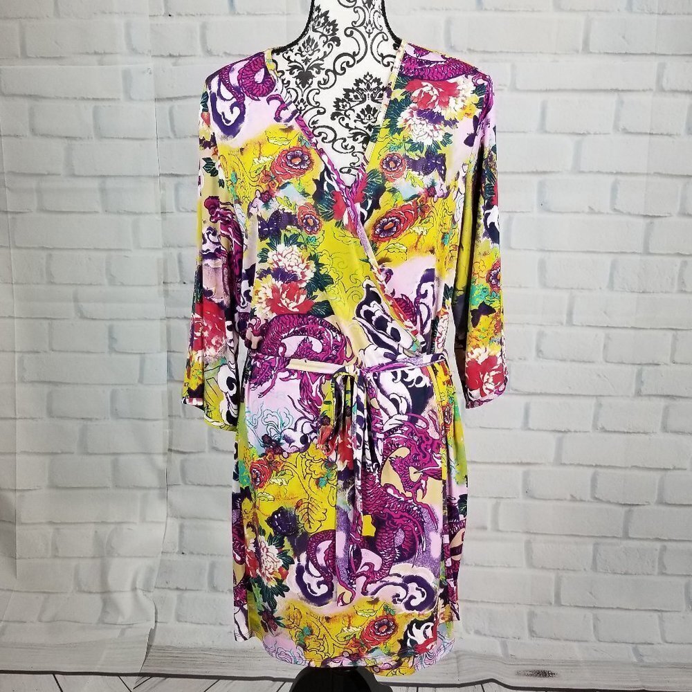 Josie Size Large Floral Print Tie Waist House Coat